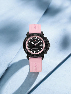 NAVIFORCE NF7125 Black Dial with Rosegold Accents and Pink Silicone Strap Analog Watch  - For Women
