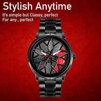 elivor Spinning car wheel rotating gyro red & black watch ELIVOR FASHION Spinner Watch | Rotating Gyro Watch | Red & Black Analog Watch Analog Watch  - For Men