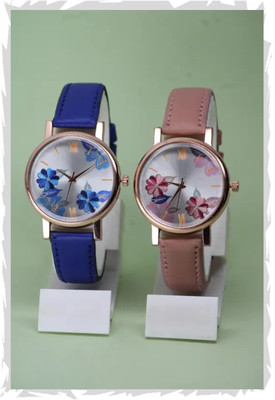 frozil Analog Blue Pink Color Flowered Dial Watch for Womens and Analog Watch  - For Women