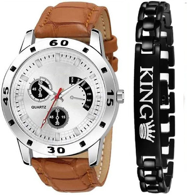 Shivark Brown Leather Strap With Bracelet Analog Watch  - For Boys