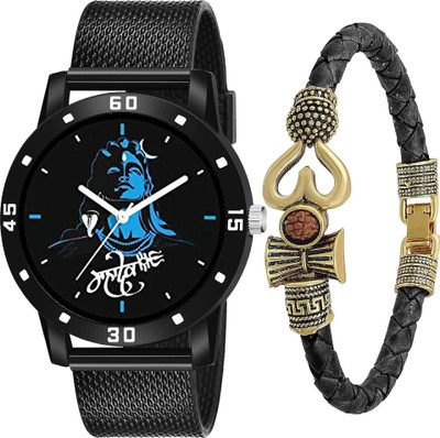 MAHAVIRA COLLECTION BLUE_MAHADEV_DAMRU New Combo Of Blue Mahadev PU Strap Watch and Mahadev Bracelet Analog Watch  - For Men
