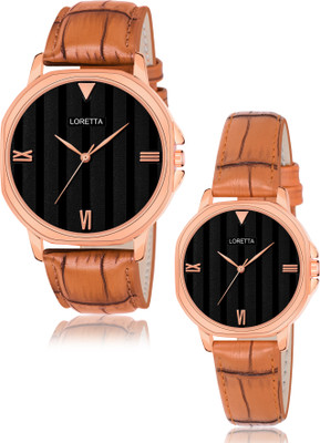 Loretta Square Black Dial Tan Leather Belt Men & Women Analog Watch  - For Couple