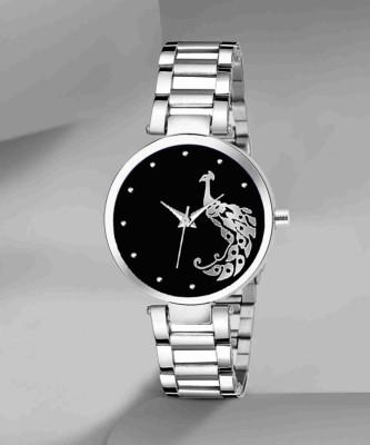 Bifrost Peacock Dial Peacock Dial Bracelet Lock Studded Women Stainless Steel Belt Analog Watch  - For Girls