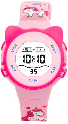 Time Up Small Size Multi-Color Dial Cat Case Printed Cartoon Strap Alarm,Night Light & Waterproof 4-12 Years Kids Digital Watch  - For Boys & Girls