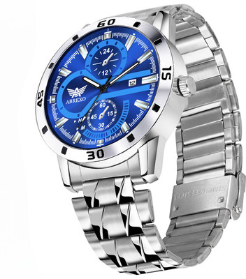 ABREXO Abx4021-Blue Chronograph Look Blue Dial Date Working Silver Quartz Watch For Boys Analog Watch  - For Men