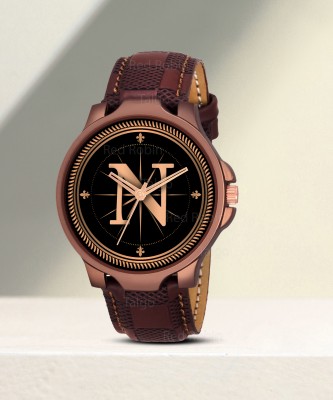 SKOAL ALPHA-N-3K-BRW-CHL Fancy Design Stylish ALPHABET N Dial Brown Leather Strap Men Wrist Watch Analog Watch  - For Boys