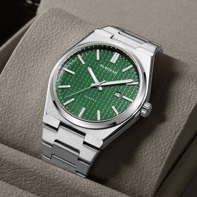 KLOCKAN 216 KLOCKAN Men’s Analog Quartz Watch Stainless Steel Chain Green Dial Date Display Analog Watch  - For Men
