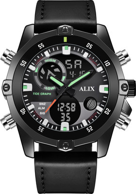 Alix Opulent Black leather strap cordial paired with a black dial Analog-Digital Watch  - For Men