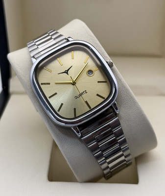 NESTER NSM-26-GOLD Golden Dial Rectangle Watch for Boys & Girls | Date Display Analog Watch  - For Men & Women
