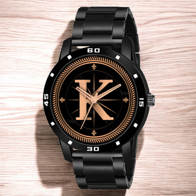 Talgo K-AVO-BLK-CDBLK Fancy Design Stylish ALPHABET K Dial Black Leather Strap Men Wrist Watch Analog Watch  - For Boys