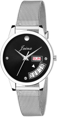 JAINX JW598 Black Day & Date Function Dial Steel Mesh Chain Analog Watch  - For Women