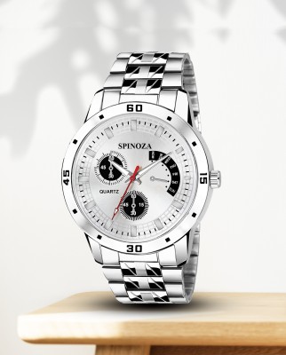 SPINOZA Latest White Chronograph pattern Stainless Steel belt attractive Silver dial men Analog Watch  - For Men