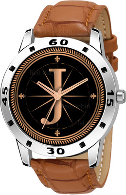 Talgo ALPHA-J-AVO-SIL-TAN-CRL Fancy Design Stylish ALPHABET J Dial Beige Leather Strap Men Wrist Watch Analog Watch  - For Boys