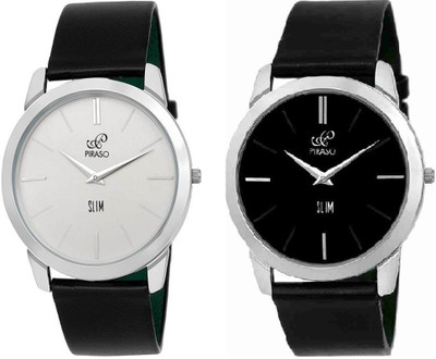 PIRASO 1584 SL04 BLACK & 1584 SL04 WHITE ANALOG COMBO WRIST WATCH BLACK & WHITE SLIM DIAL WATCH FOR MEN Analog Watch  - For Men
