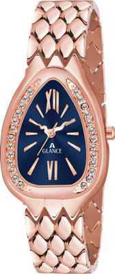 Aglance 9500 Blue Dial with Diamond Studded Case With Cobra Skin Feel Chain. 9500 Blue Dial Analog Watch  - For Girls