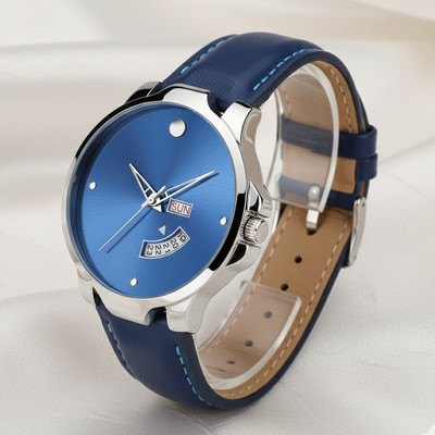 kairova KRM021_MVD LTHRblue-silver Sleek Matte Day-Date Watch Minimalist Multicolor Leather Strap Watch Analog Watch  - For Men