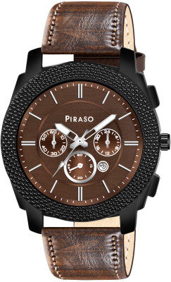 PIRASO D&D 2024 BROWN STRAP CHRONO WORKING Stunning Look Chrono Working Black Dial & Brown Strap Analog Watch for Men Analog Watch  - For Men