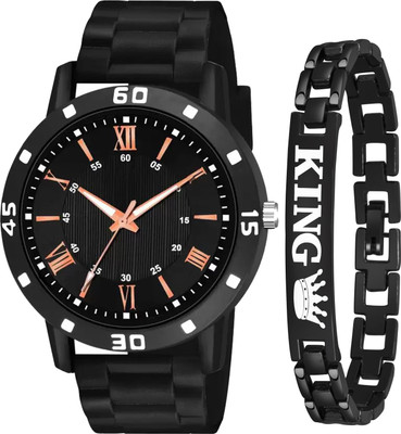 HC HARMI CREATIVE STYLISH DIAL- PU STRAP & BLACK KING BRACELET COMBO SET FOR MEN Analog combo boy men watch,stylish watch ,King Combo watch Analog Watch - For Boys Analog Watch  - For Men