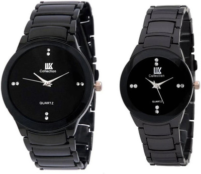 IIK Collection Black Studded Dial with Black Bracelet Strap Analog Watch  - For Couple