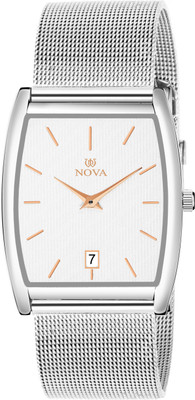 NOVA Silver Date Rectangle Thin Chain Watch Analog Watch  - For Men & Women