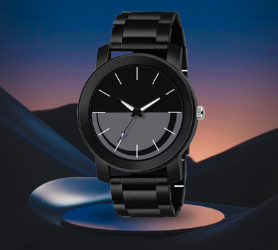 SHURAI STEEL_CHAIN_HALF_BLACK Black & White Elevate Your Style with an All-Black Watch for men’s & boys Analog Watch  - For Men