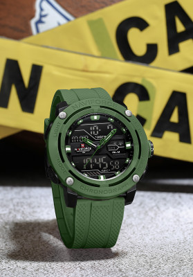 NAVIFORCE NF7114 Stylish Green Siliocn Strap LCD Display Analog-Digital Watch  - For Men