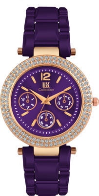 IIK Collection IIK-3204W Round Formal Purple Studded Dial with Metallic Purple Bracelet Strap Analog Watch  - For Women