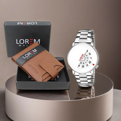 LOREM WL10-LR106 Combo Of Tan Color Artificial Leather Wallet & Analog Watch  - For Men