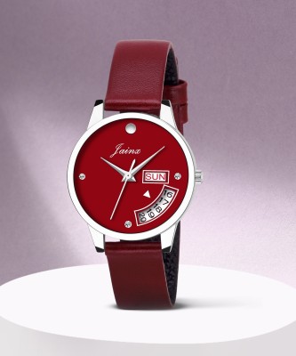 Jainx JW603 Red Day & Date Function Genuine Leather Strap Analog Watch  - For Women