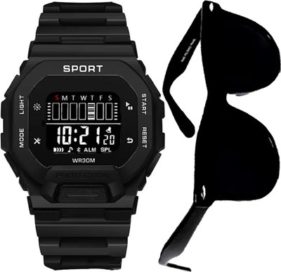 Good Friend New Combo Watch & Sunglass Silicon Strap Hybrid Multi-Functional Premium Quality Digital Watch  - For Boys