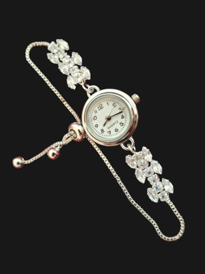 Krishna Creation Elegant Silver Floral Bracelet Watch with Adjustable Chain Analog Watch  - For Girls