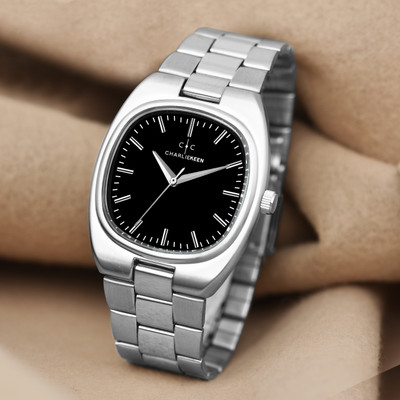 CHARLIEKEEN Refined Modern Watch in Polished Silver and Deep Black Dial Analog Watch  - For Men