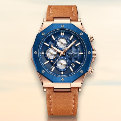 NAVIFORCE NF8028 Retro leather strap chronograph date quartz watch for mens Analog Watch  - For Men