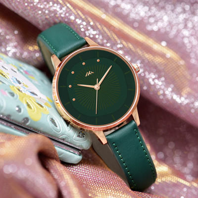 On Time Octus Classic Green Color Dial Leather Strap Women's Analog Watch  - For Girls