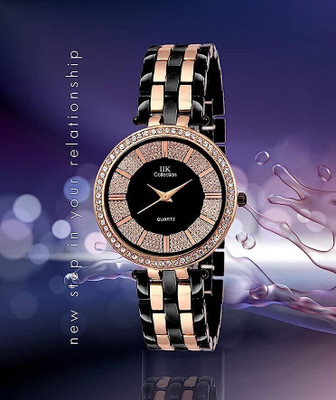 IIK Collection IIK-1067W Women watches Black & Rosegold Stone Studded Round Dial Analog Watch  - For Women