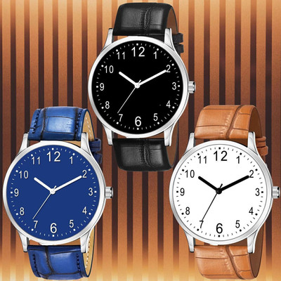 SHURAI Leather_Bkack_Blue_White Analog Watch  - For Men