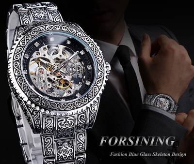 Forsining Hour Glass Automatic Mechanical Unisex Self-Winding Automatic Mechanical Blue Analog Watch  - For Men & Women