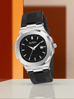RELish Quartz Analog Watch Black Dial with Date Display & Black Rubber Strap Wristwatch for Men & Boys Analog Watch  - For Men
