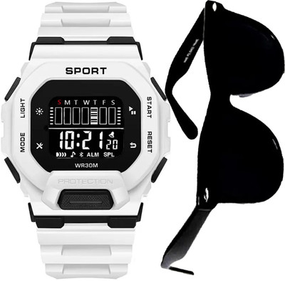 Good Friend New Combo Watch & Sunglass Silicon Strap Hybrid Multi-Functional Premium Quality Digital Watch  - For Boys