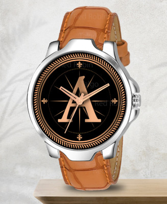 Talgo ALPHA-A-3K-SIL-TAN-CRL Fancy Design Stylish ALPHABET A Dial Beige Leather Strap Men Wrist Watch Analog Watch  - For Boys