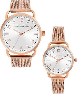 French Connection FCN00011C Couples Analog Rose Gold Watch | Silver Sunray Dial Analog Watch  - For Men & Women