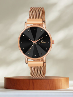 JAINX Rose Gold Mesh Magnet Chain Analog Watch  - For Women