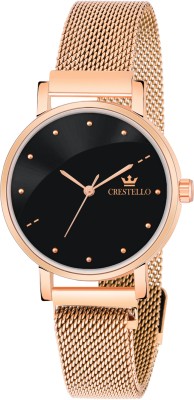 CRESTELLO CR-RG152-BLK Rose Gold Plated Mesh Chain Analog Watch  - For Women