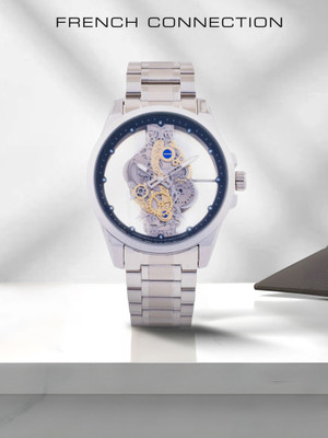 French Connection Men's Analog Silver Watch | Skeleton White Dial Analog Watch  - For Men
