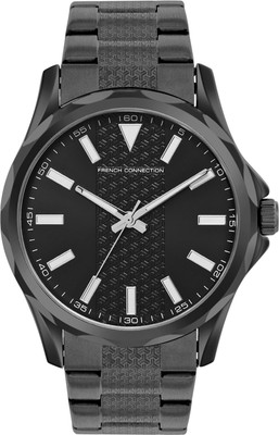 French Connection Abyss 3 Hands Etching Dial Mineral Glass Analog Watch  - For Men