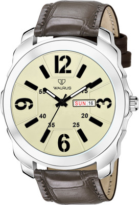 Walrus Walrus White Dial Analog Day Date Function Leather Strap Wrist Watch For Men Walrus Yellow Dial Day & Date Analog Watch  - For Men