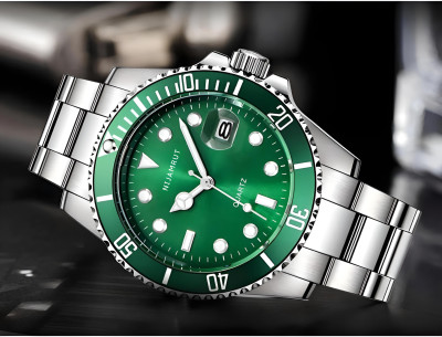 NIJAMRUT DRM09 Green Light and Comfortable Men's Watch Business Luxury Watch Waterproof Date Function Working Mens Round Dial Steel Chain Adjustable Free Size Lock Analog Watch  - For Men