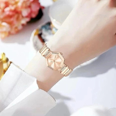 MAHAVIRA COLLECTION 444_Gold Latest Premium Designer Attractive Look Stainless Steel Watch & Bracelet Analog Watch  - For Girls