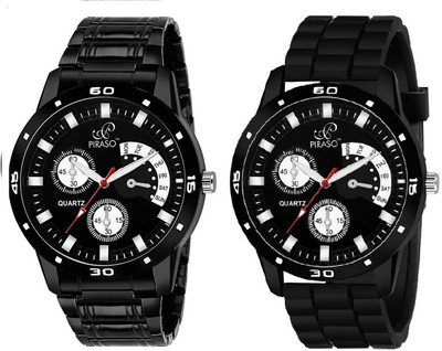 PIRASO 32-BK-CK&32 BK MESH DESIGNER ANALOG WATCH COMBO BLACK DIAL AND BLACK CHAIN&MESH STRAP WATCH FOR MEN&BOYS Analog Watch  - For Men