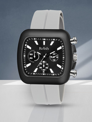 RELish Quartz Analog Watch Square Dial, Grey Magnetic Silicone Strap with Black Dial Wristwatch Analog Watch  - For Men